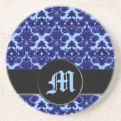 Classic Damask Blue (Monogramm) Getränkeuntersetzer (Vorne)