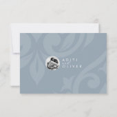 Classic Damask Cadet Gray Foto Wedding RSVP (Rückseite)