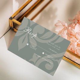 Classic Damask Earthy Olive Foto Wedding RSVP