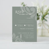 Classic Damask Earthy Sage Foto Wedding RSVP (Stehend Vorderseite)