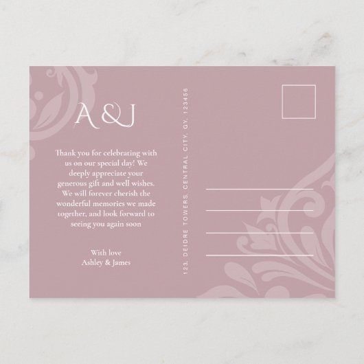 Classic Damask Elegant Pale Pink Wedding Vielen Da Postkarte (Rückseite)