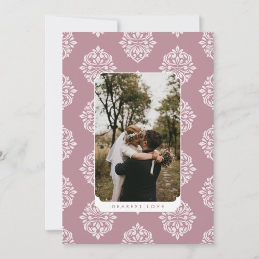 Classic Damask Elegant Script Valentine's Day Card (Vorderseite)