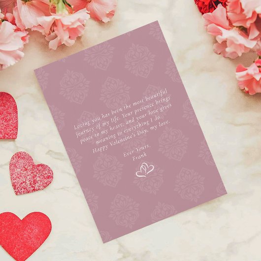 Classic Damask Elegant Script Valentine's Day Card