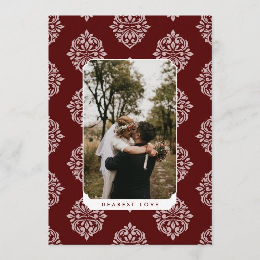 Classic Damask Elegant Script Valentines Day Card (Vorderseite)