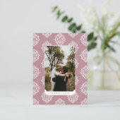 Classic Damask Elegant Script Valentine's Day Card Postkarte (Stehend Vorderseite)