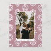 Classic Damask Elegant Script Valentine's Day Card Postkarte (Vorderseite)