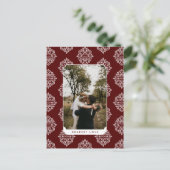 Classic Damask Elegant Script Valentine's Day Card Postkarte (Stehend Vorderseite)