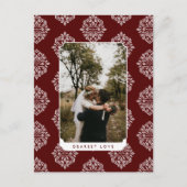 Classic Damask Elegant Script Valentine's Day Card Postkarte (Vorderseite)