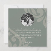 Classic Damask Elegantes Olive Foto Hochzeit Dankeskarte (Rückseite)