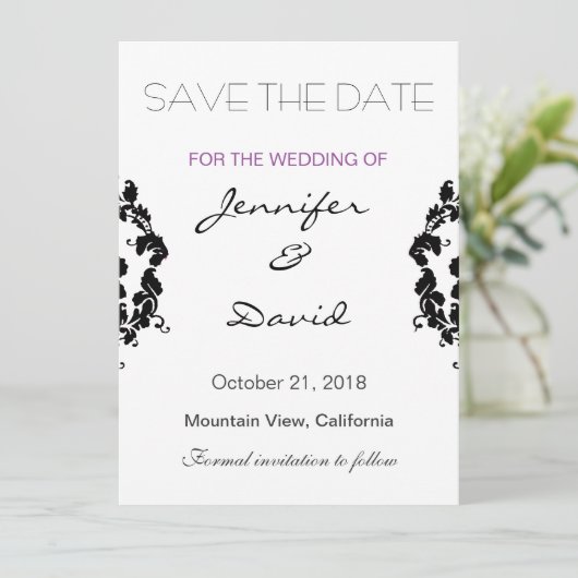 Classic Damask Exklusive Hochzeitseinladung Save The Date (Stehend Vorderseite)