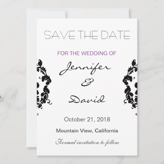 Classic Damask Exklusive Hochzeitseinladung Save The Date (Vorderseite)