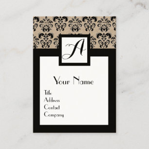 CLASSIC DAMASK FLORAL SQUARE MONOGRAMM Kraft Paper Visitenkarte