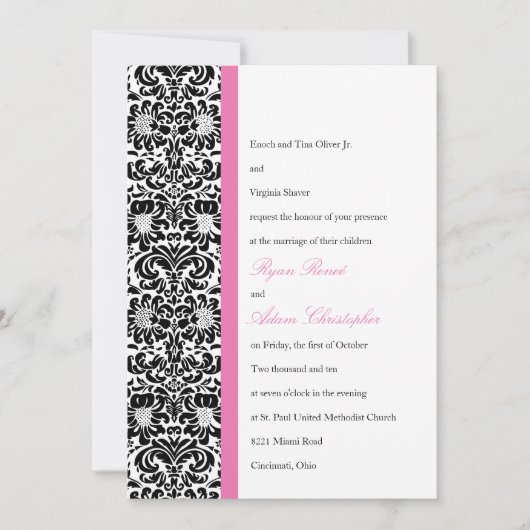 Classic Damask Foto Hochzeit Einladung (Vorderseite)