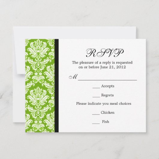 Classic Damask Green RSVP Card Karte (Vorderseite)