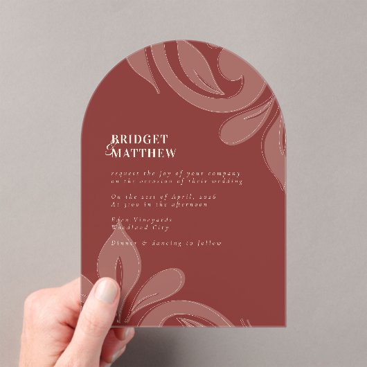 Classic Damask Grenache Wedding Acrylic Einladung (Insitu (Handheld))