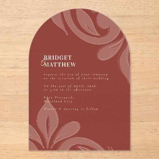 Classic Damask Grenache Wedding Acrylic Einladung (Vorderseite)