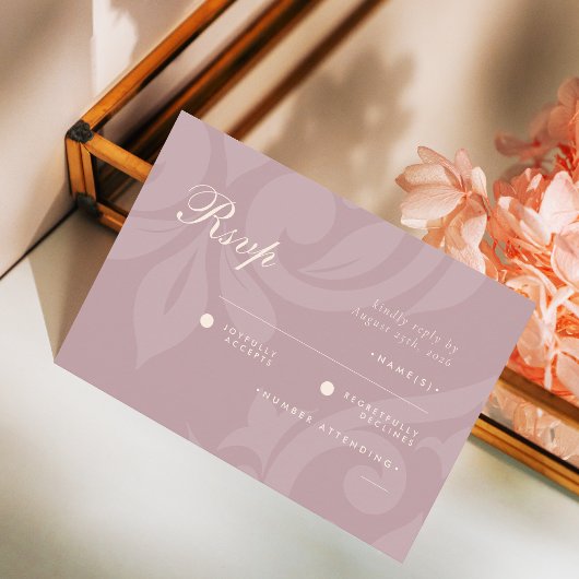 Classic Damask Ivory Pink Foto Wedding RSVP