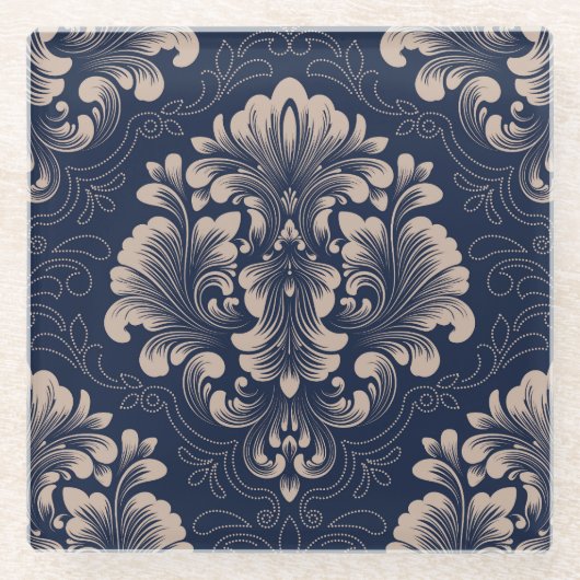 Classic Damask Nahtlose Viktorianische Textur Glasuntersetzer (Vorderseite)