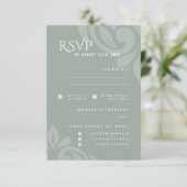 Classic Damask Pale Olive Foto Wedding RSVP (Stehend Vorderseite)