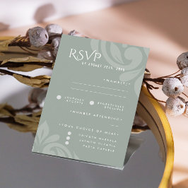 Classic Damask Pale Olive Foto Wedding RSVP Karte