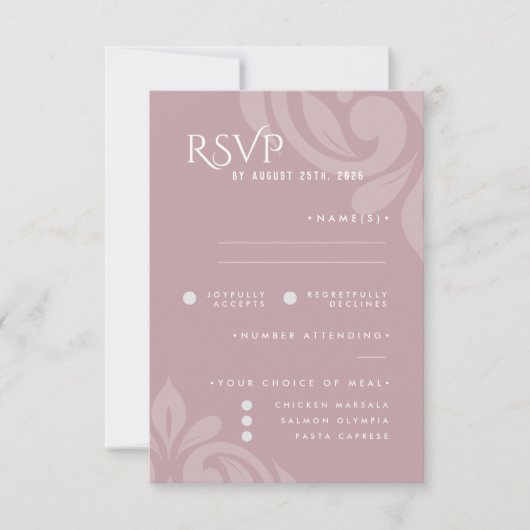 Classic Damask Pale Pink Foto Wedding RSVP (Vorderseite)