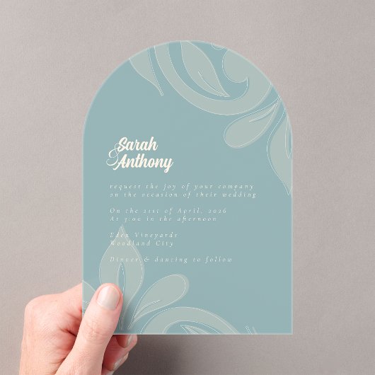 Classic Damask Retro Cyan Wedding Acryleinladungen