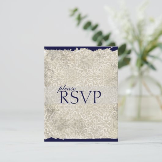 Classic Damask RSVP Cards, Navy Blue (Stehend Vorderseite)