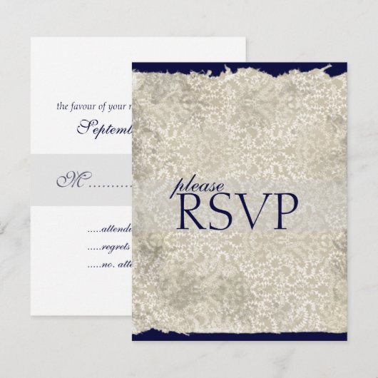 Classic Damask RSVP Cards, Navy Blue (Vorne/Hinten)