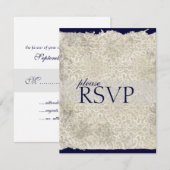 Classic Damask RSVP Cards, Navy Blue Karte (Vorne/Hinten)