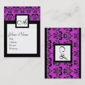 CLASSIC DAMASK SQUARE MONOGRAM, lila, violett Visitenkarte (Vorne/Hinten)