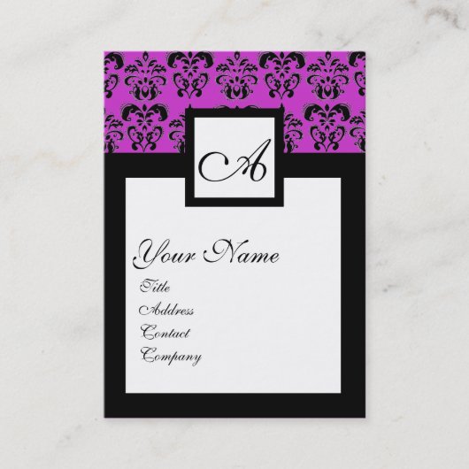 CLASSIC DAMASK SQUARE MONOGRAM, lila, violett Visitenkarte (Vorderseite)