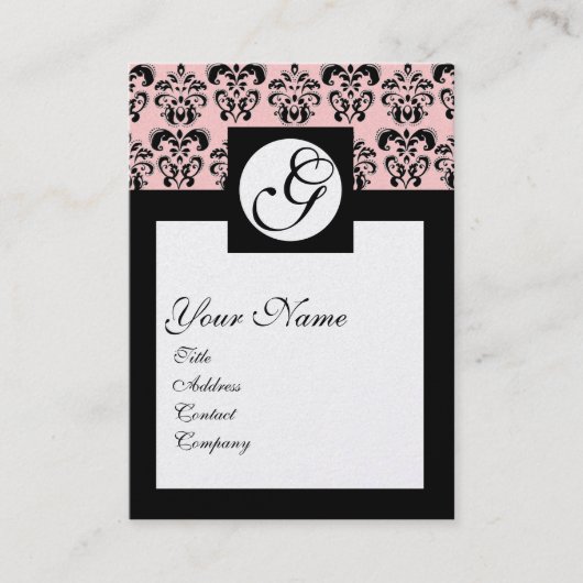 CLASSIC DAMASK SQUARE MONOGRAM, rosa Perle Visitenkarte (Vorderseite)