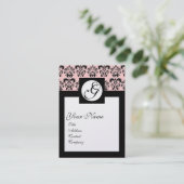 CLASSIC DAMASK SQUARE MONOGRAM, rosa Perle Visitenkarte (Stehend Vorderseite)