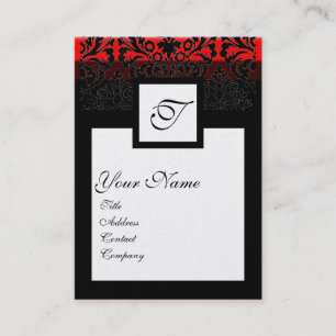 CLASSIC DAMASK SQUARE MONOGRAM Schwarz-weiße Perle Visitenkarte