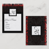 CLASSIC DAMASK SQUARE MONOGRAM Schwarz-weiße Perle Visitenkarte (Vorne/Hinten)