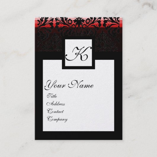 CLASSIC DAMASK SQUARE MONOGRAM Schwarz-weiße Perle Visitenkarte (Vorderseite)