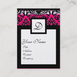CLASSIC DAMASK SQUARE MONOGRAM Schwarz-weiße Perle Visitenkarte