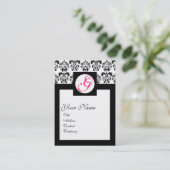 CLASSIC DAMASK SQUARE MONOGRAMM, rosa Fuchsia Visitenkarte (Stehend Vorderseite)