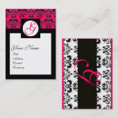 CLASSIC DAMASK SQUARE MONOGRAMM, rosa Fuchsia Visitenkarte (Vorne/Hinten)
