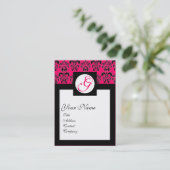 CLASSIC DAMASK SQUARE MONOGRAMM, rosa Fuchsia Visitenkarte (Stehend Vorderseite)