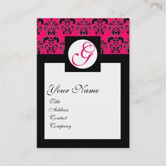 CLASSIC DAMASK SQUARE MONOGRAMM, rosa Fuchsia Visitenkarte (Vorderseite)