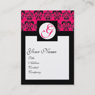CLASSIC DAMASK SQUARE MONOGRAMM, rosa Fuchsiengold Visitenkarte