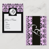 CLASSIC DAMASK SQUARE MONOGRAMM, rosa Visitenkarte (Vorne/Hinten)