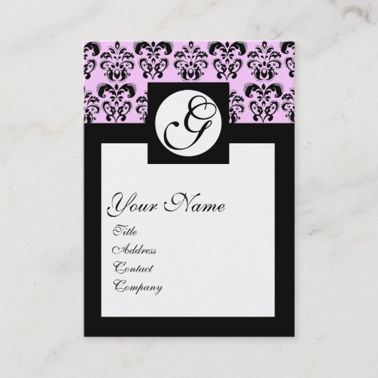 CLASSIC DAMASK SQUARE MONOGRAMM, rosa Visitenkarte (Vorderseite)