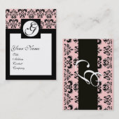 CLASSIC DAMASK SQUARE MONOGRAMM, rosa Visitenkarte (Vorne/Hinten)
