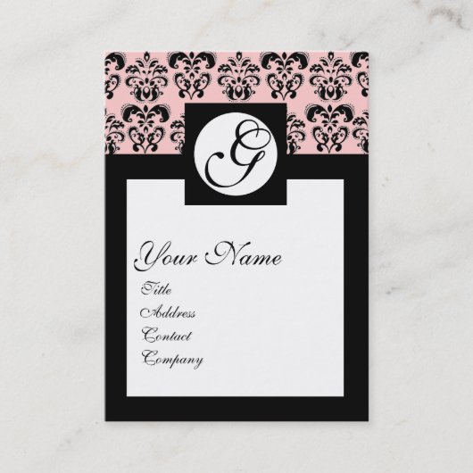 CLASSIC DAMASK SQUARE MONOGRAMM, rosa Visitenkarte (Vorderseite)