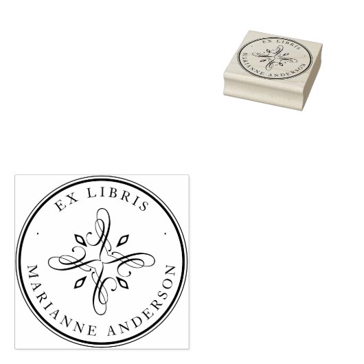 Classic Damask & Typografy Individuelle Name Ex Li Gummistempel (Stempel)