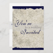 Classic Damask Wedding Einladungen, Navy Blue Einladung (Vorne/Hinten)