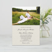 Classic Damask Wedding Foto Einladungen - Creme (Stehend Vorderseite)