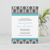 Classic Damask Wedding Invitation (Aqua Bänder) Einladung (Stehend Vorderseite)